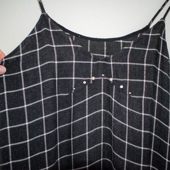 Black and White Plaid Flannel Spaghetti Strap Midi / Maxi Slip Dress - Picture 7 of 12